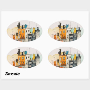 Pegatina Ovalada “Urban Cats in the Heights”