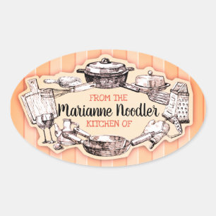 Pegatina Ovalada utensilios vintage de Shabby de la cocina de la et