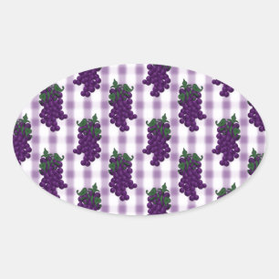 Pegatina Ovalada Uvas en Gingham