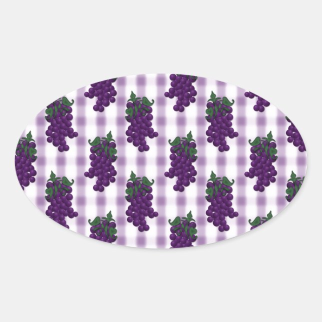 Pegatina Ovalada Uvas en Gingham (Anverso)