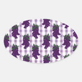 Pegatina Ovalada Uvas en Gingham