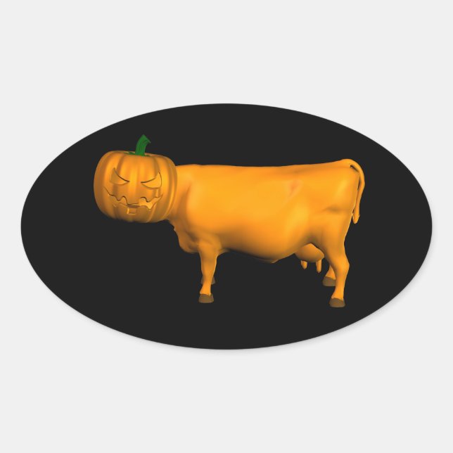 Pegatina Ovalada Vaca de Halloween (Anverso)