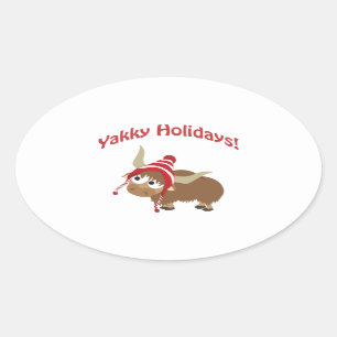 Pegatina Ovalada ¡Vacaciones de Yakky! Winter Yak
