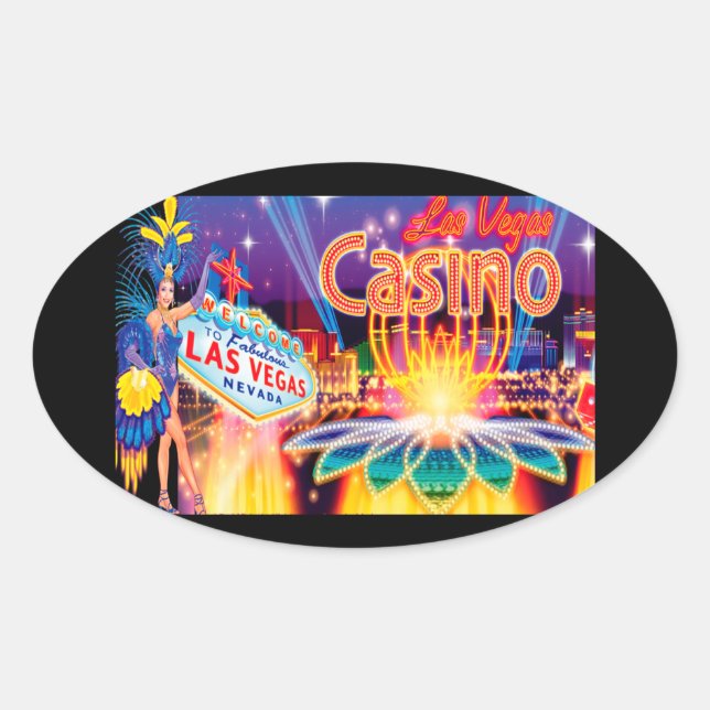 Pegatina Ovalada Vacaciones en Las Vegas (Anverso)