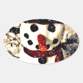 Pegatina Ovalada Vacaciones que dejen que nieve Adorable Snowman