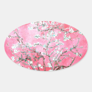 Pegatina Ovalada Van Gogh Almond Blossoms Azul rosa