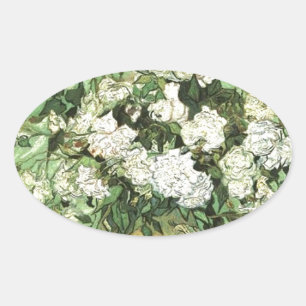 Pegatina Ovalada Vase con Rosas - Van Gogh
