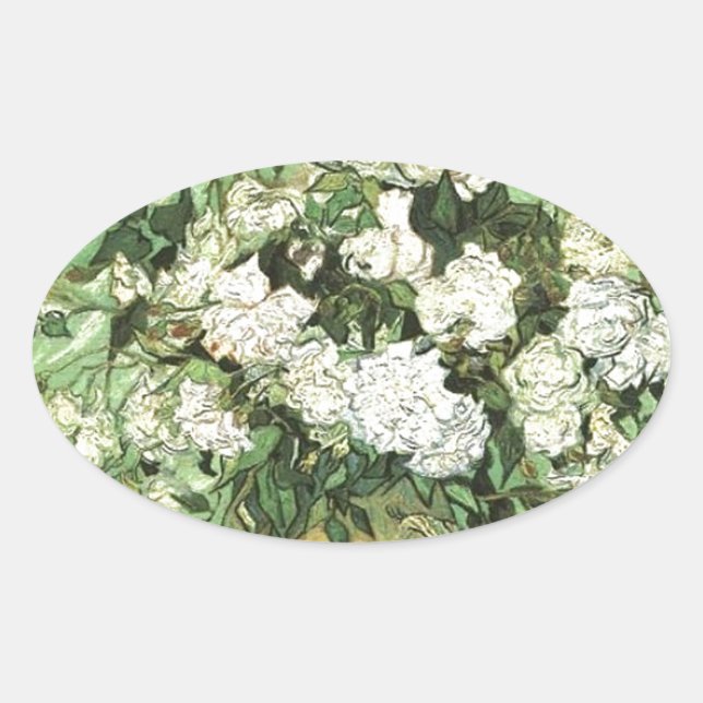 Pegatina Ovalada Vase con Rosas - Van Gogh (Anverso)