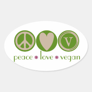 Pegatina Ovalada Vegan por el amor de la paz