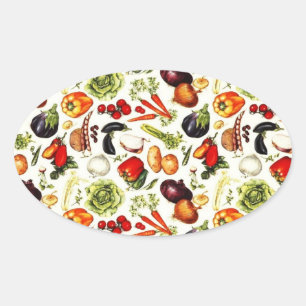 Pegatina Ovalada Vegetales de época