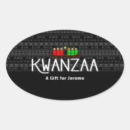 Pegatina Ovalada Velas encendidas en Kinara con Kwanzaa y nombre pe