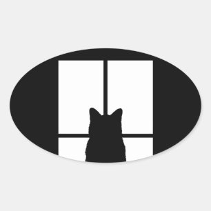 Pegatina Ovalada Ventana Cat Click to Personalizar Obtener cualquie