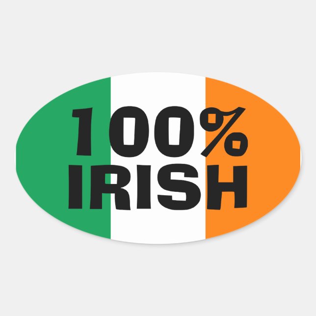 Pegatina Ovalada Verde Blanco y Naranja 100% Irlandés (Anverso)