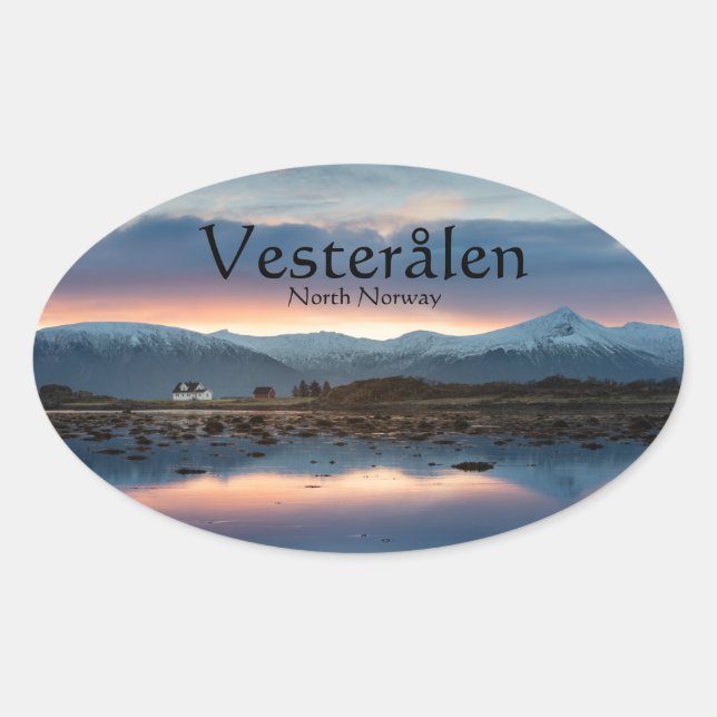 Pegatina Ovalada Vesteralen Noruega Souvenir (Anverso)