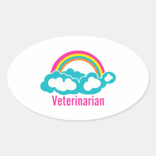 Pegatina Ovalada Veterinaria de Rainbow Cloud