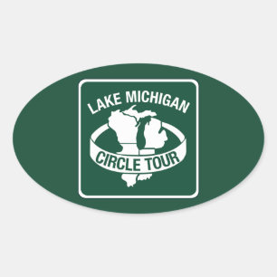 Pegatina Ovalada Viaje del círculo del lago Michigan, Rótulo,