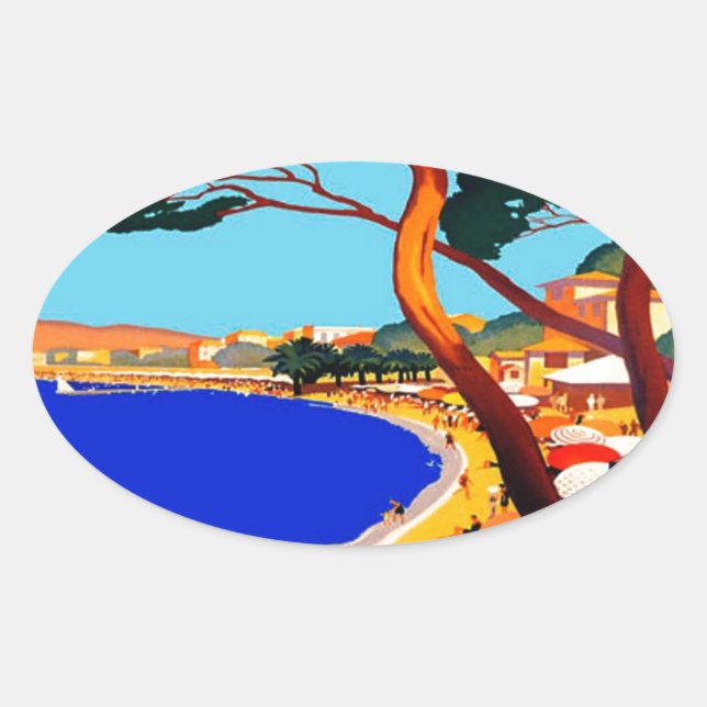 Pegatina Ovalada Viaje francés en la Costa Azul (Anverso)