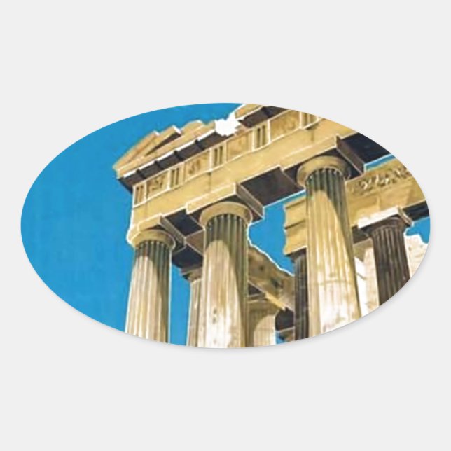 Pegatina Ovalada Viajes de época Atenas Grecia Templo del Partenón (Anverso)