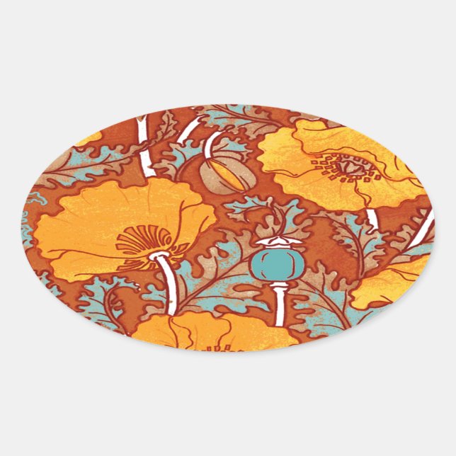 Pegatina Ovalada Viñage Poppy (Anverso)