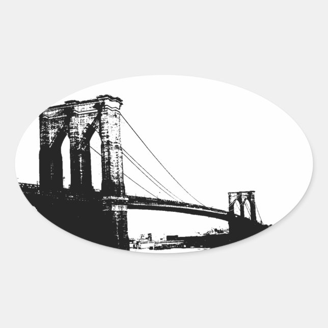 Pegatina Ovalada Vintage Brooklyn Bridge (Anverso)
