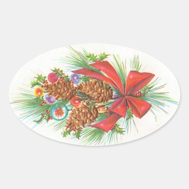 Pegatina Ovalada Vintage Christmas (Anverso)
