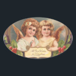 Pegatina Ovalada Vintage Christmas Angels<br><div class="desc">Perfecto pegatina victoriano para sus tarjetas de Navidad. Cierra los sobres con un poco de alegría navideña con estas deliciosas etiquetas navideñas.</div>