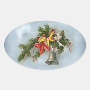 Pegatina Ovalada Vintage Christmas Motif con Bell