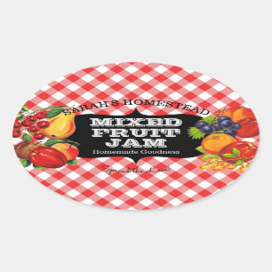 Pegatina Ovalada Vintage Jam Label Fruit Preserve Gingham
