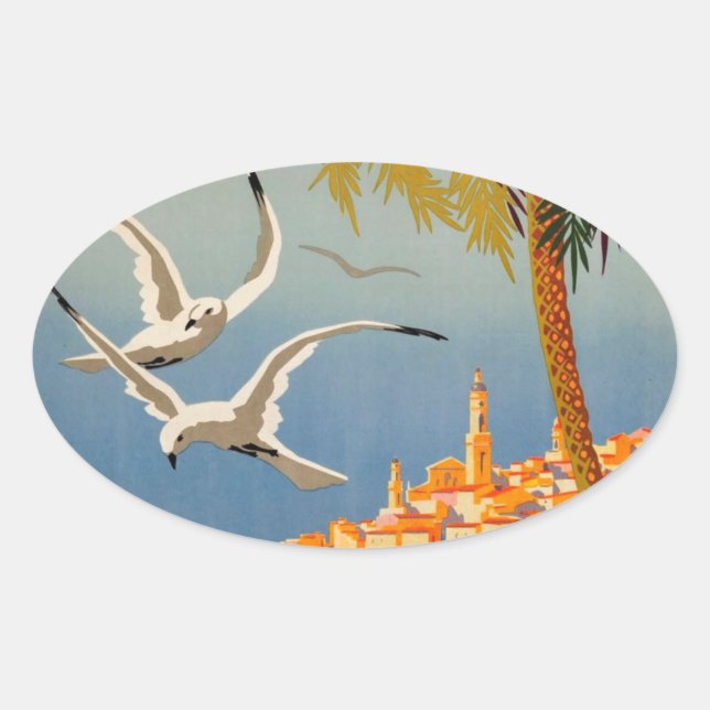 Pegatina Ovalada Vintage Menton CoTe D'azur (Anverso)