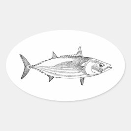 Pegatina Ovalada Vintage Ocean Fish Art - Atún de Skipjack