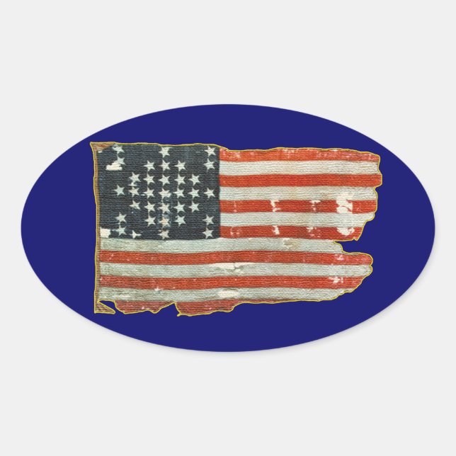 Pegatina Ovalada Vintage Pegatinas de la Bandera Antiamericana (Anverso)