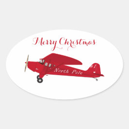 Pegatina Ovalada Vintage Red Airplane Feliz Regalo de Navidad Pegat
