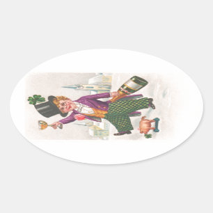 Pegatina Ovalada Vintage St Patricks Day Shamrock Champagne