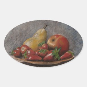 Pegatina Ovalada Vintage Still Life-Strawberries Fruits country