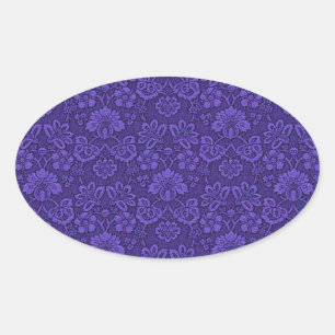 Pegatina Ovalada Vintage victoriano Indigo Damask Paisley Floral