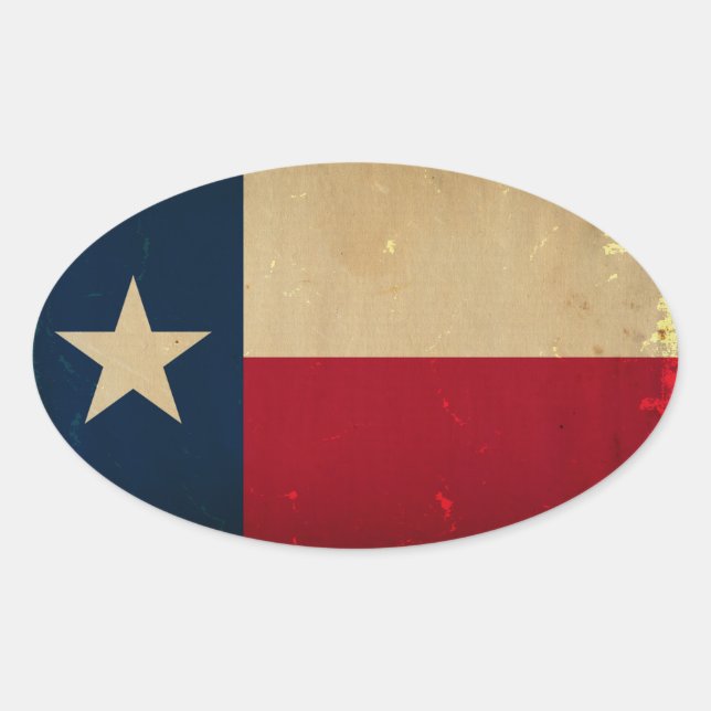 Pegatina Ovalada VINTAJE DE Bandera Estatal de Texas (Anverso)