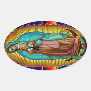 Pegatina Ovalada Virgen María Nuestra Señora de Guadalupe Pegatin