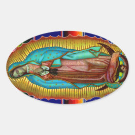 Pegatina Ovalada Virgen María Nuestra Señora de Guadalupe Tilma Peg