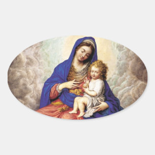 Pegatina Ovalada Virgen y el Niño en Gloria