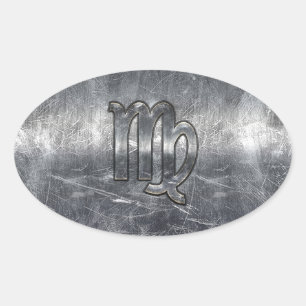 Pegatina Ovalada Virgo Zodiac Rótulo Grunge Molestias