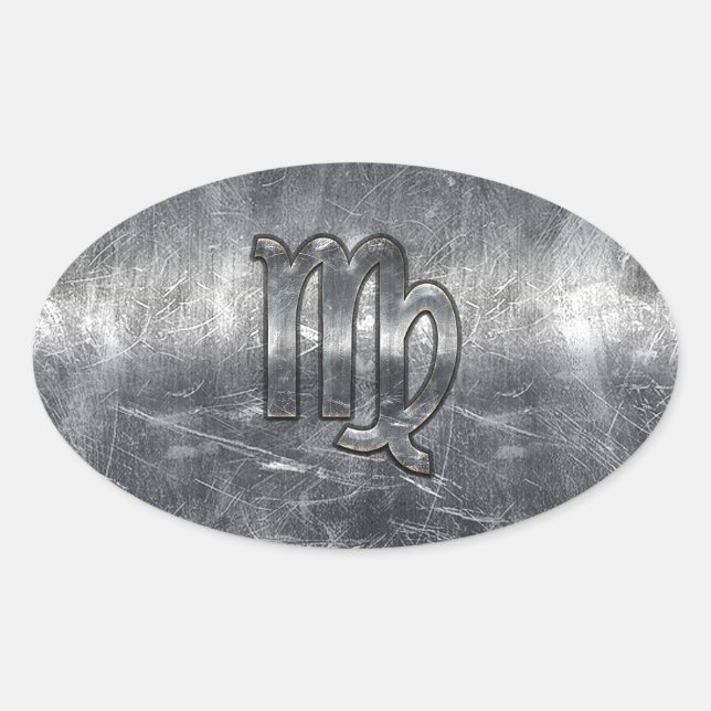 Pegatina Ovalada Virgo Zodiac Rótulo Grunge Molestias (Anverso)