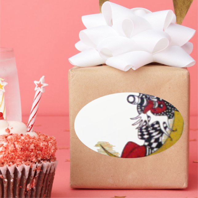 Pegatina Ovalada Vista cósmica: El elfo en la aventura lunar (Fiesta)