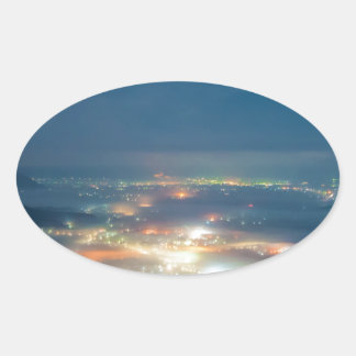 Pegatina Ovalada Vista Nocturna También Mar De Nubes Japón Kumamoto