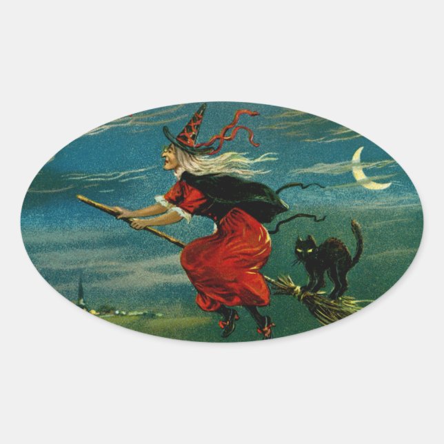 Pegatina Ovalada Vuelo de Halloween (Anverso)