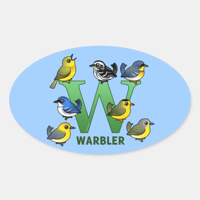 Pegatina Ovalada W es para Warbler (Anverso)
