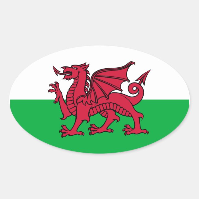 Pegatina Ovalada Wales Dragon (Anverso)