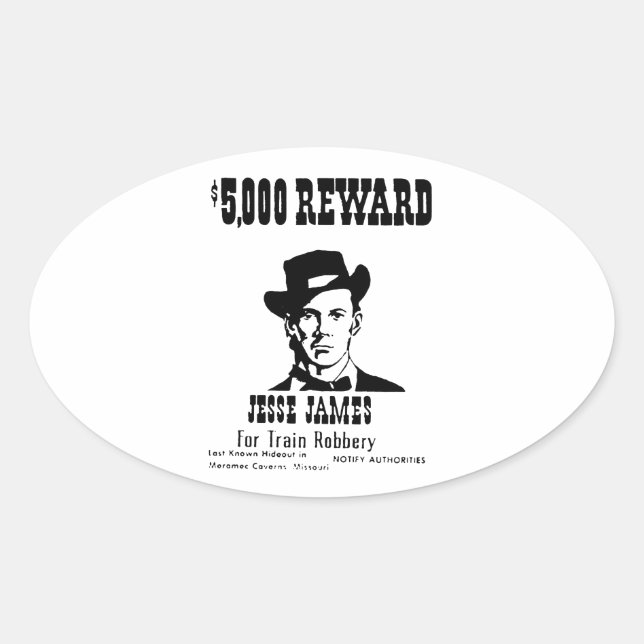 Pegatina Ovalada Wanted Jesse James (Anverso)