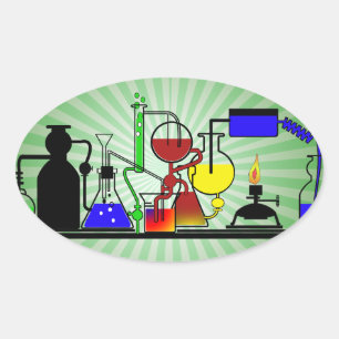 PEGATINA OVALADA WARE LAB - CIENTÍFICO LABORATORIO GLASSWARE MAD