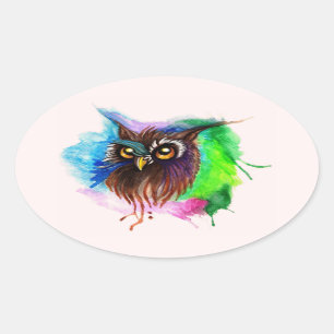 Pegatina Ovalada Watery Wood Owl