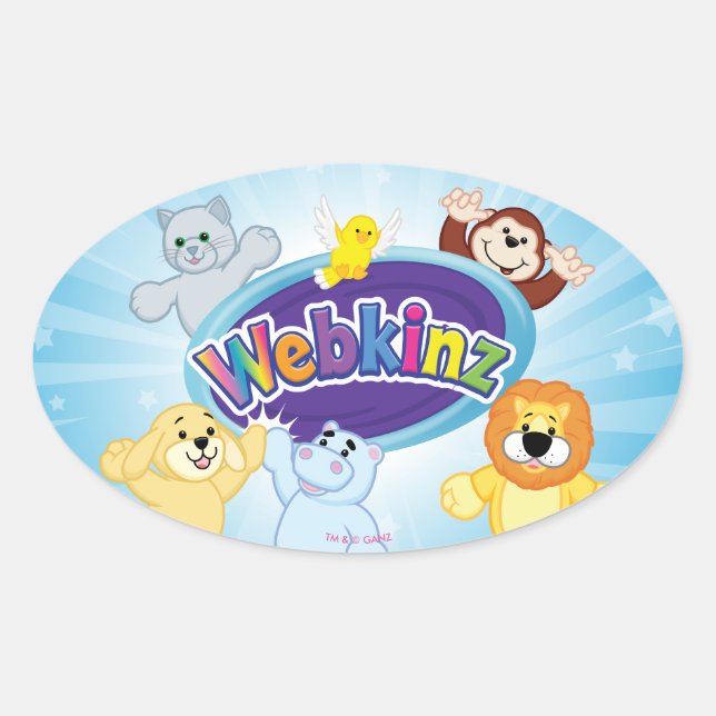 Pegatina Ovalada Webkinz: Entra y juega (Anverso)